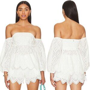 NEW Misa Los Angeles Sera Off The Shoulder Scalloped Eyelet Women's Size: Small